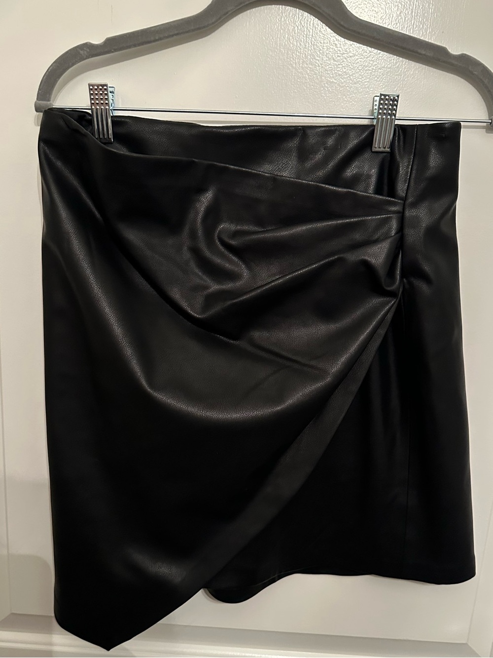 THML Black Faux Leather Asymmetrical Draped Wrap Mini Skirt Size M
